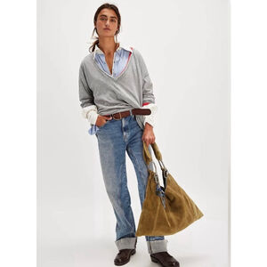 Free People Bobbi Slouch Suede Shoulder Bag NWOT Light Sand Boho Oversized